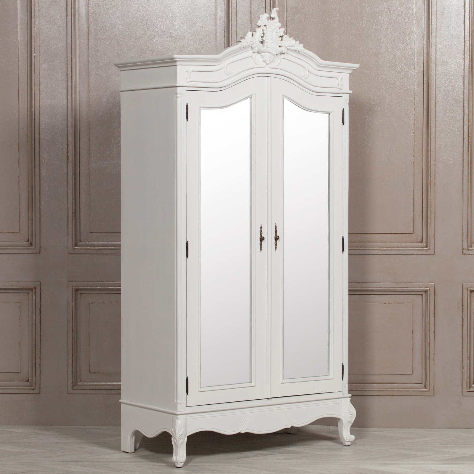 white mirrored double wardrobe