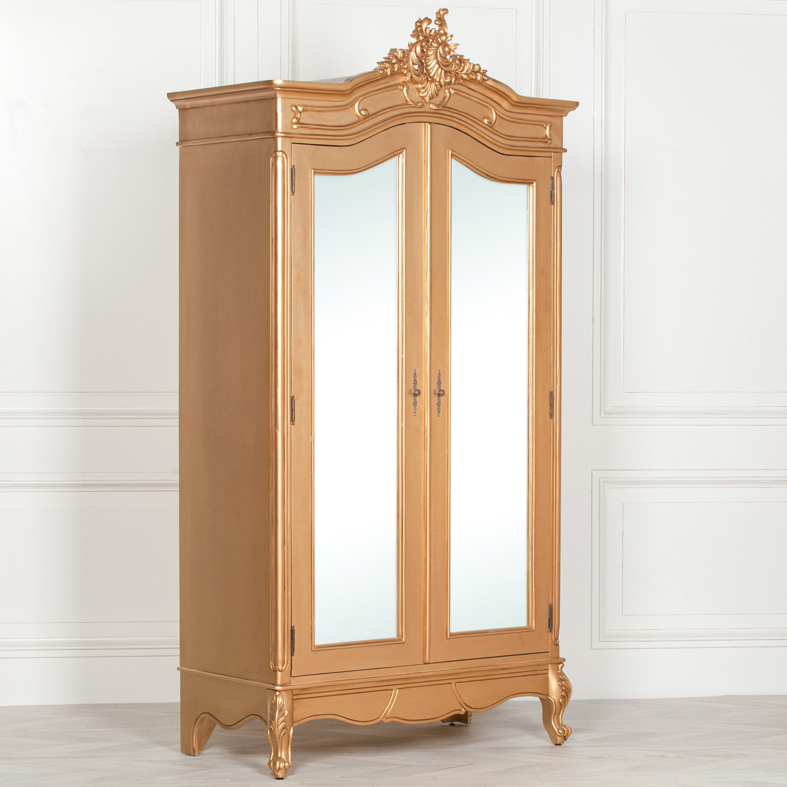 French Style Gold Carved Double Full Mirrored Armoire Maison