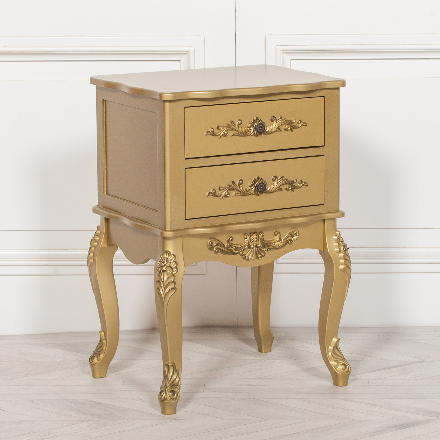 French Antique Gold 2 Drawer Bedside Maison Reproductions