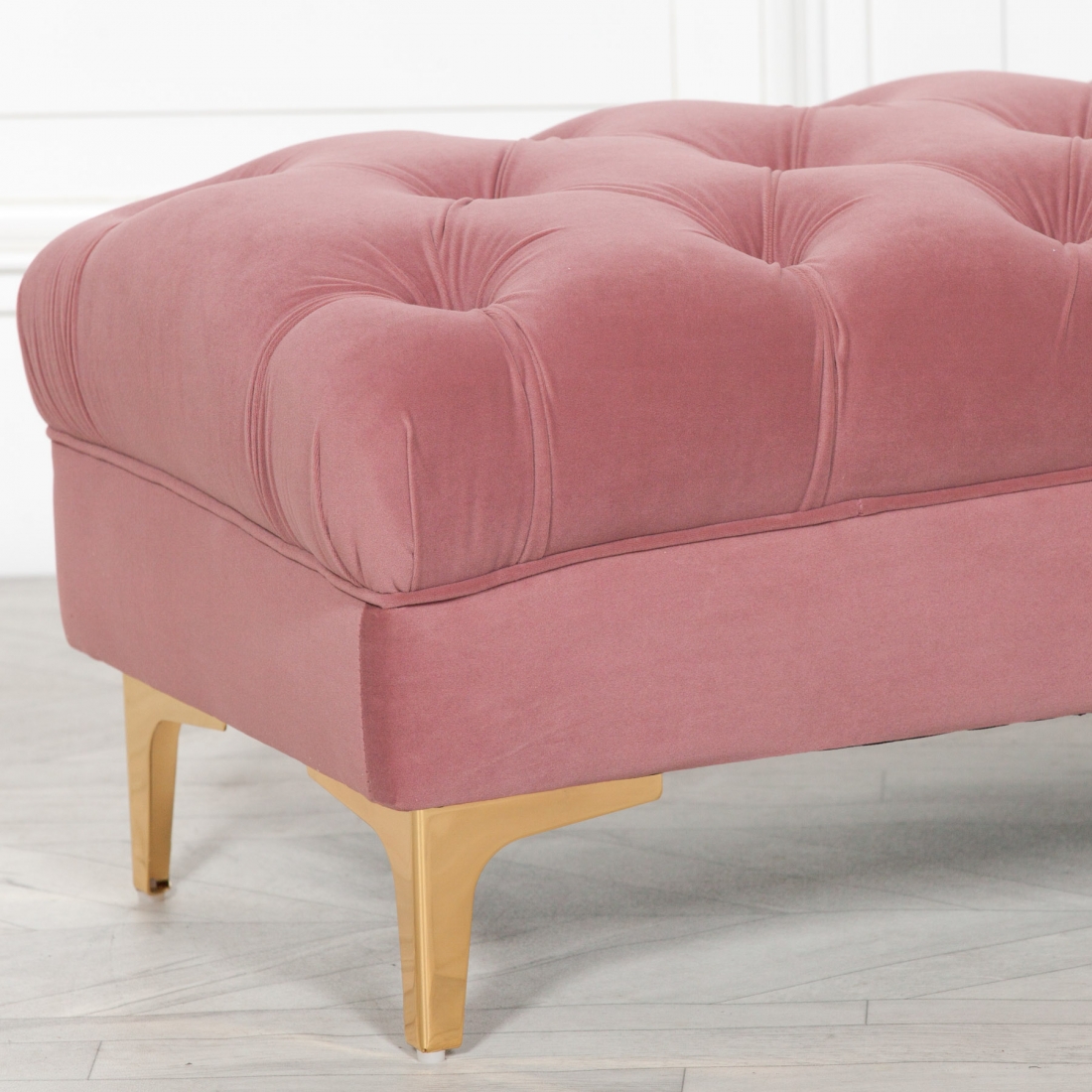 Pink Velvet Buttoned Ottoman Stool Maison Reproductions