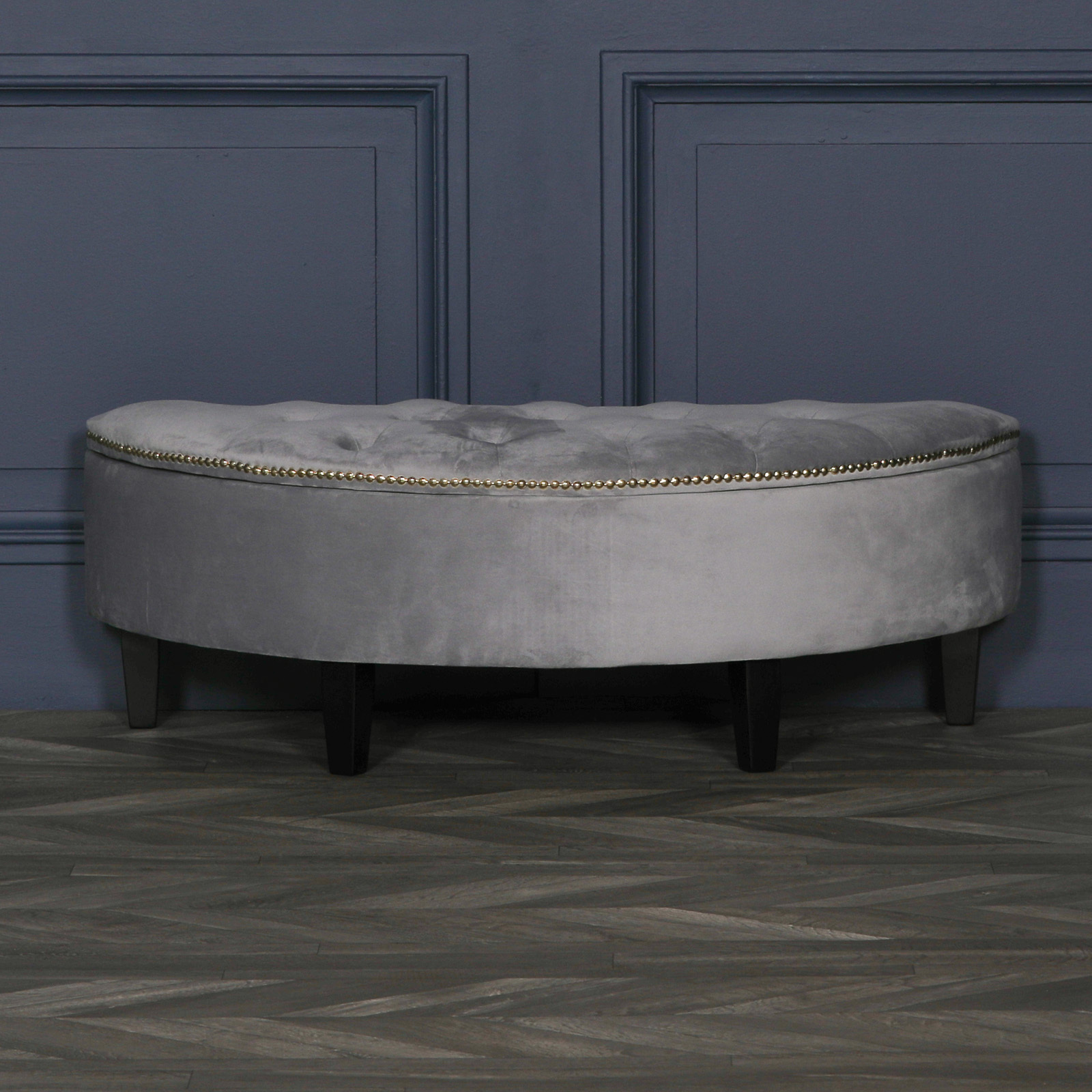 Grey Velvet Storage Pouf Ottoman Maison Reproductions