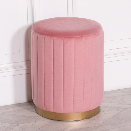 Pink Velvet Round Stool Maison Reproductions