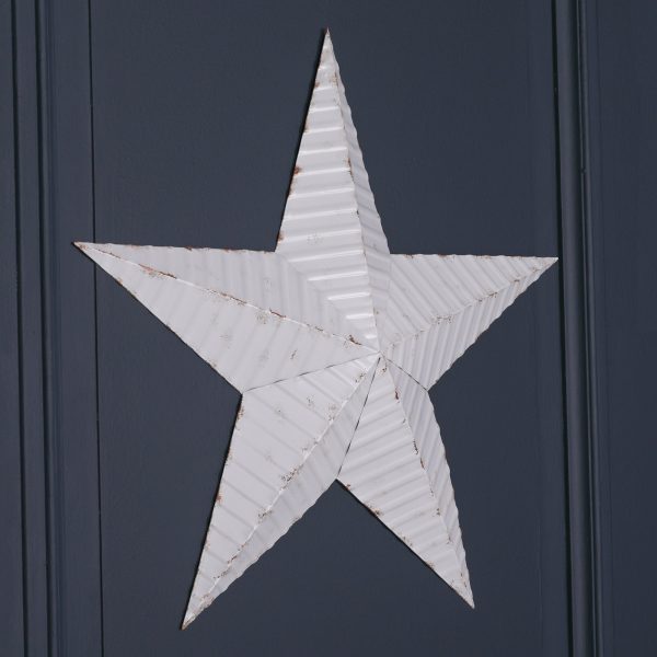 Large 74cm Distressed White Metal Decorative Wall Star Maison