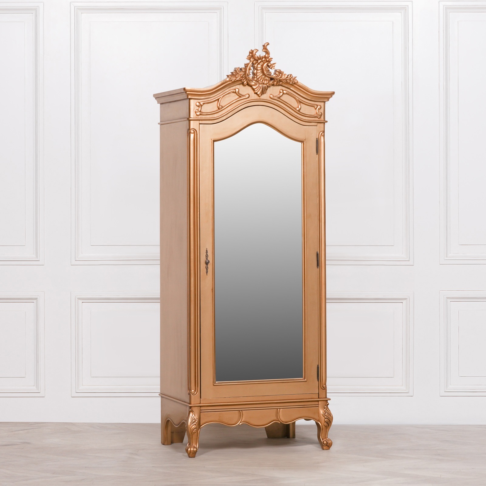 French Gold Carved Single Door Armoire with Mirrored Door Maison