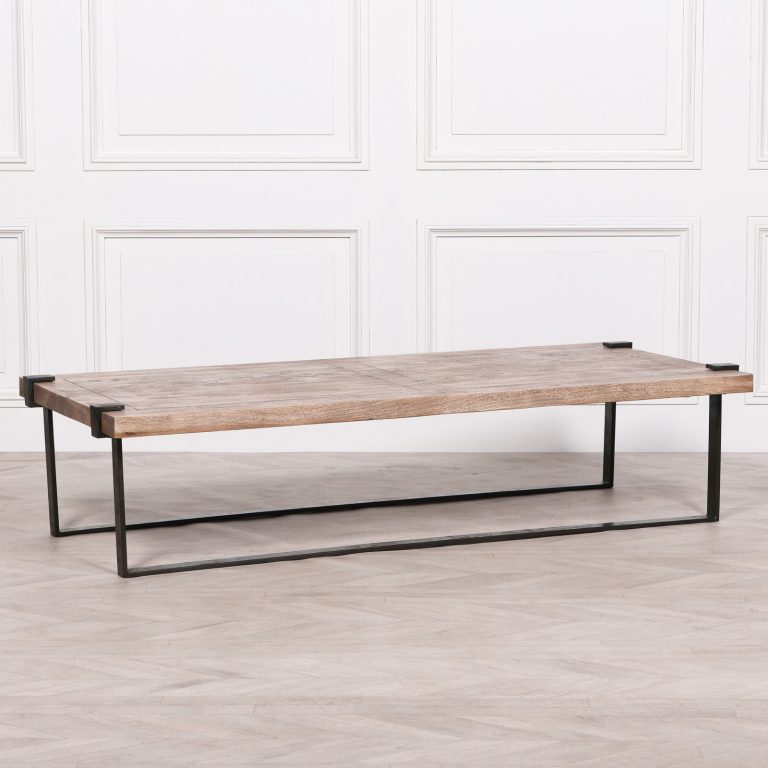 Industrial Wrought Iron Coffee Table with Rustic Wood Top Maison