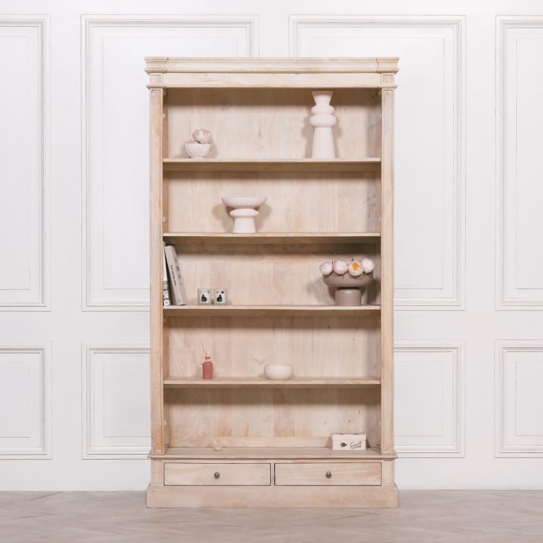 Blanche Wooden Rustic Single Open Bookcase with Drawers - Maison ...